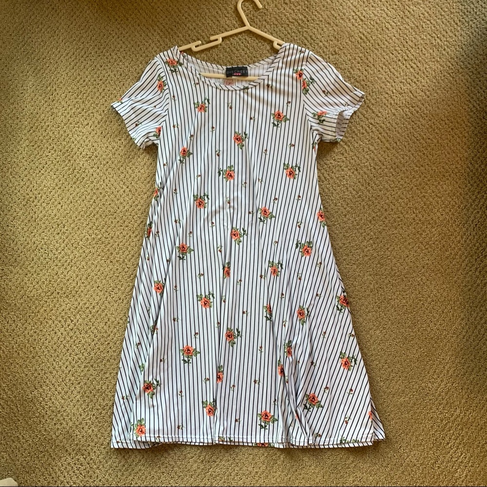 Black and White Striped Floral Dress
